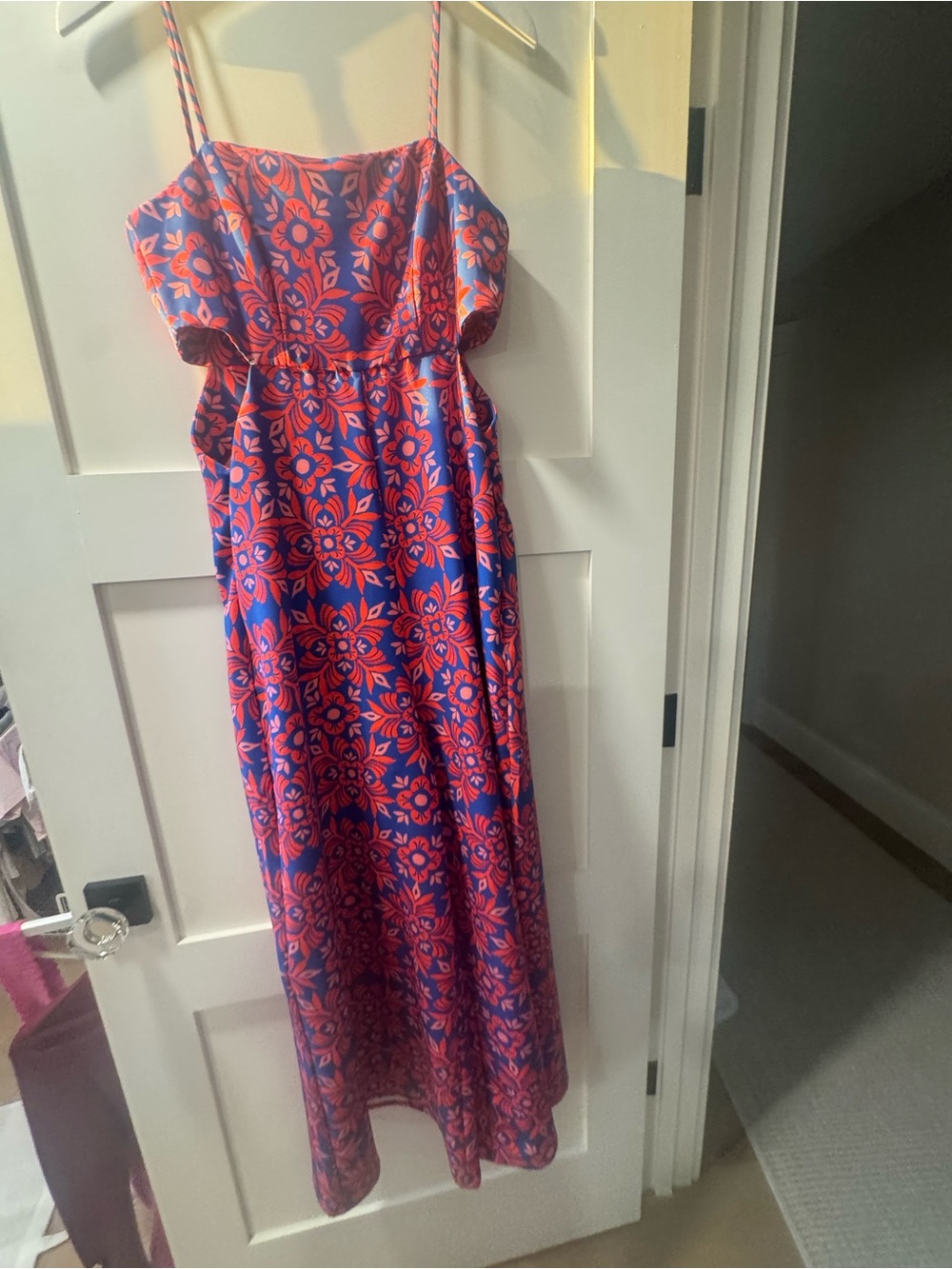 Coral & Blue Floral Spaghetti-Strap Maxi Dress